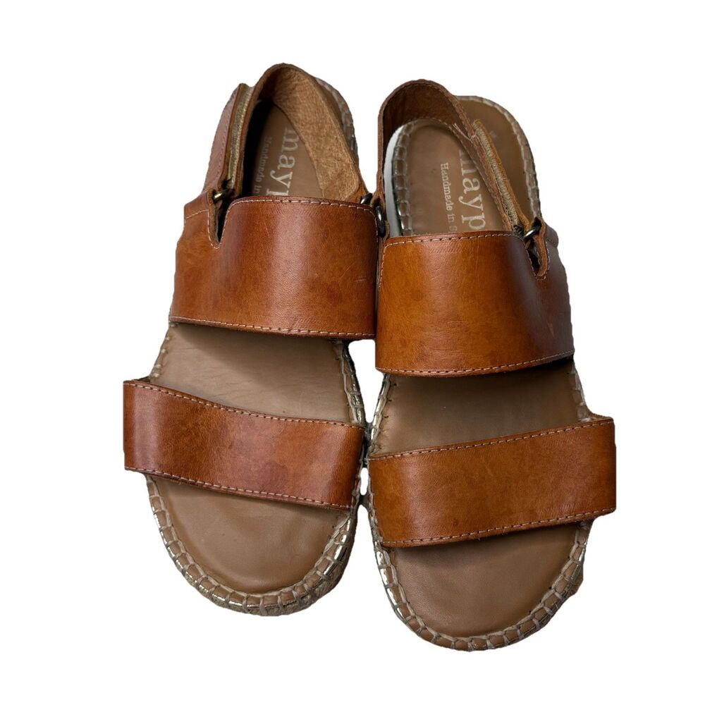 Maypol Brown Leather Sandals Shoes Flat Handmade In Spain Size 37 = US 6.5